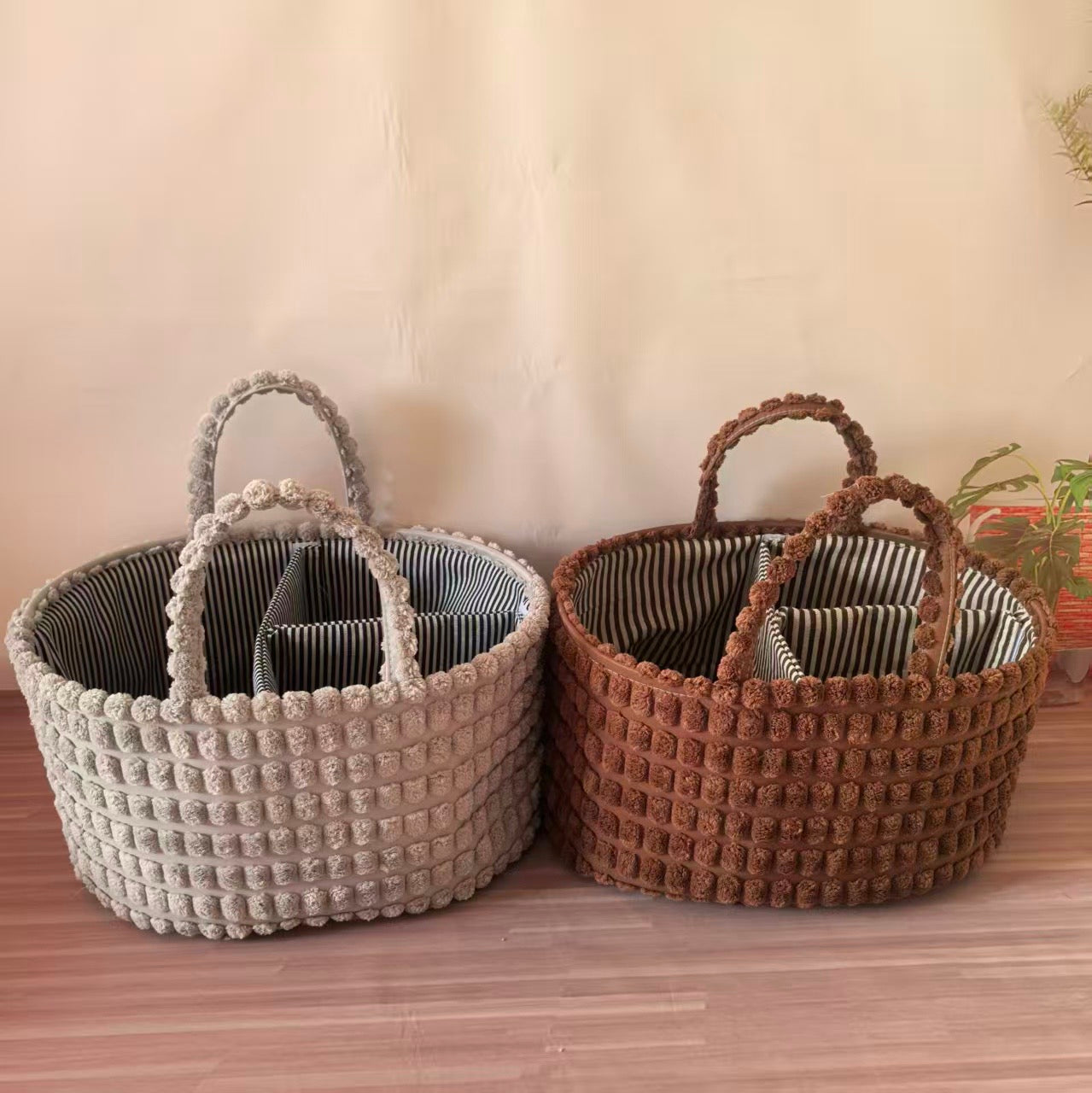Crafted in plush suede, oval woolen partitioned organiser