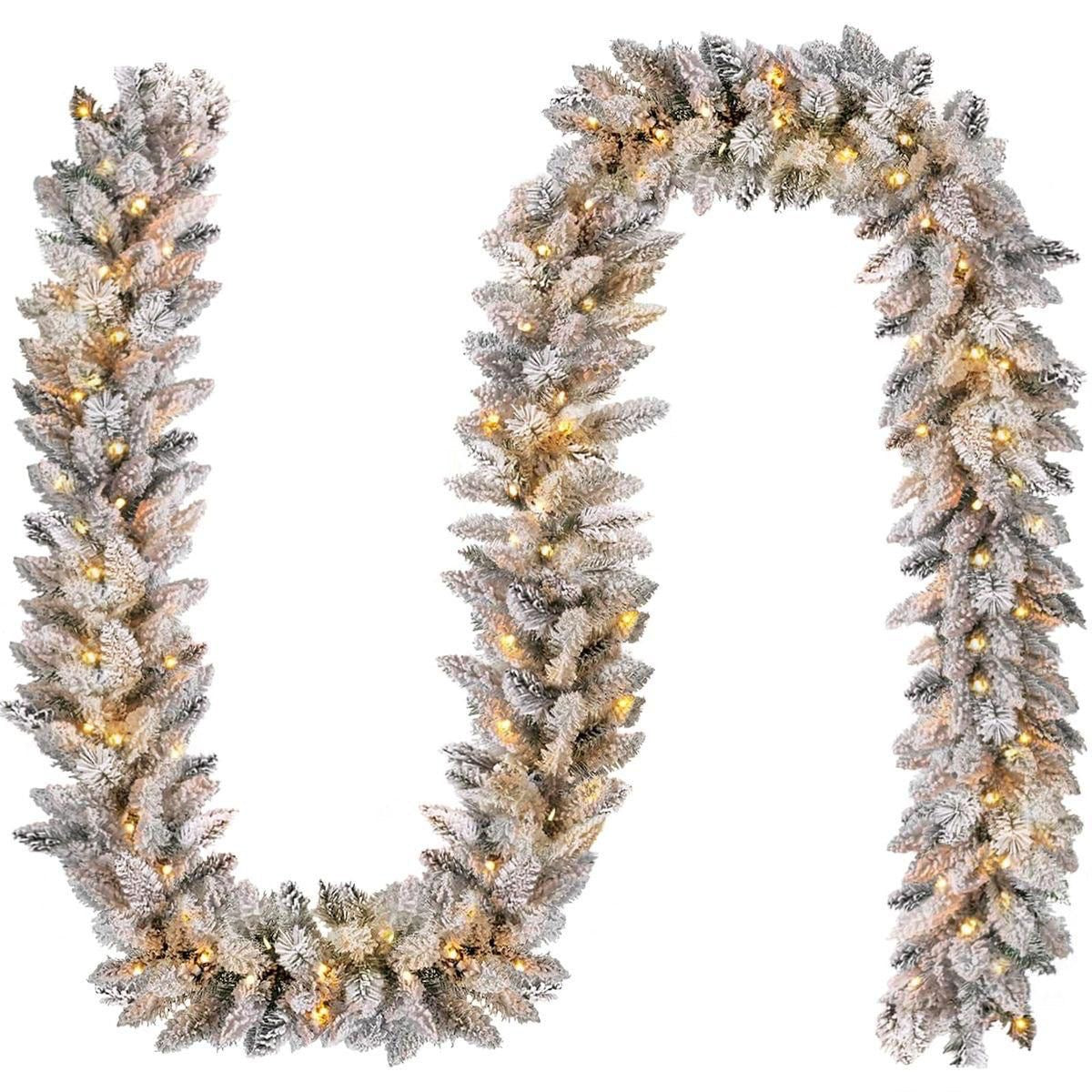 2.7M Christmas Snow Flocked Garland +10meters lights