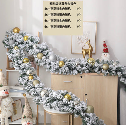 2.7M Christmas Pine Garland Snow Flocking Falling Cedar Rattan Artificial Greenery with decorations