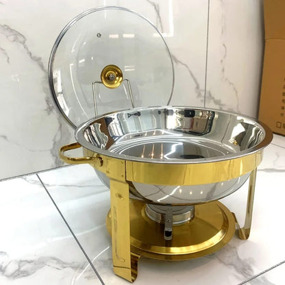 6L Elegant Round Stainless Steel Chafing Dish with Golden Accents