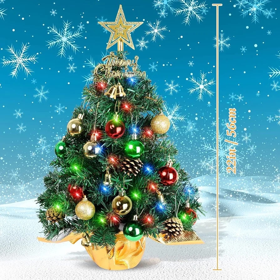 Mini Tabletop Christmas Tree with Decorations and Lights