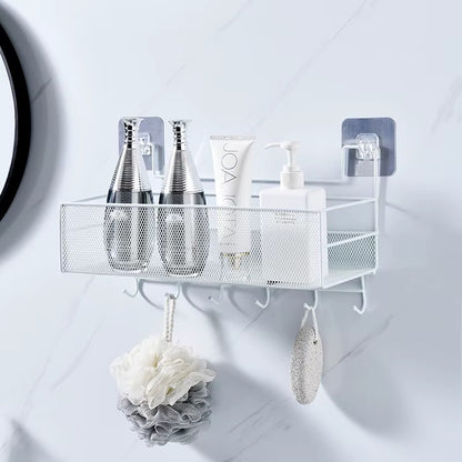 wall-mounted  bathroom shelf shower shampoo rack with hooks