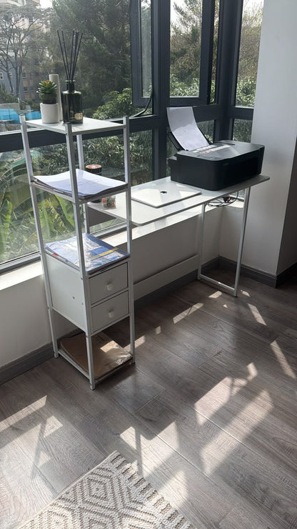 Minimalist Workstation with Storage Shelves & 2 Drawers