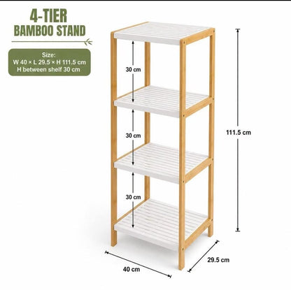Robust bamboo bathroom shelf
with natural wood grain pattern