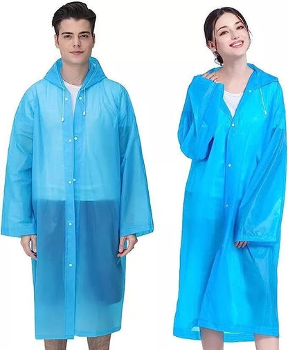 Men and Women Reusable Waterproof Jacket, Button Hooded Raincoat