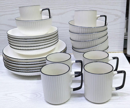 Concise white ceramic dinner set with black rim