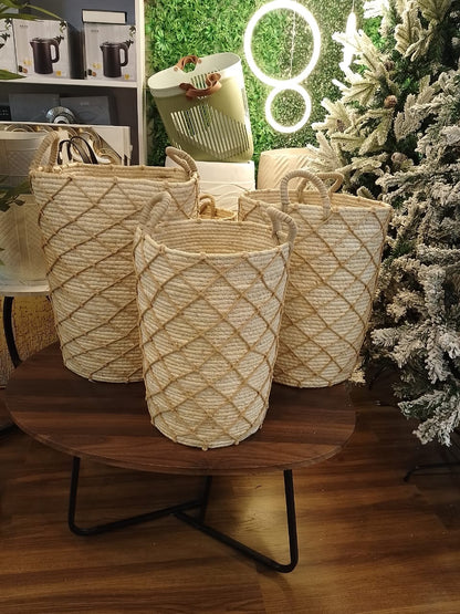 High Quality Set of 3 Stackable handmade baskets