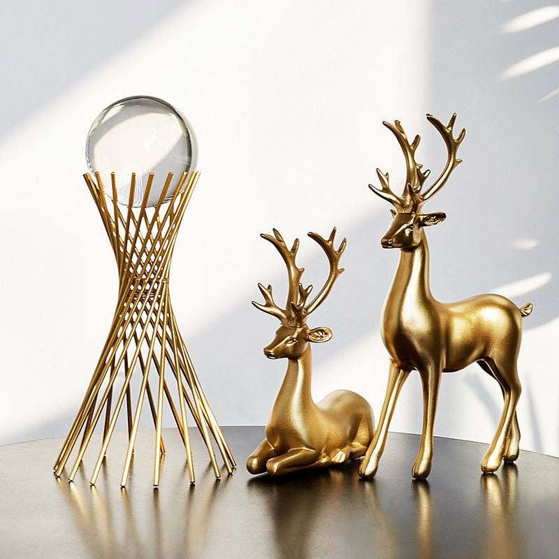 Two golden deers Crystal Ball Center piece set