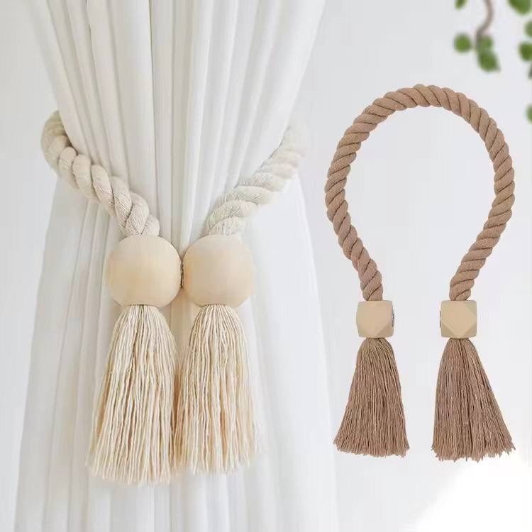 Hand-woven solid wood magnetic knot curtain tiebacks