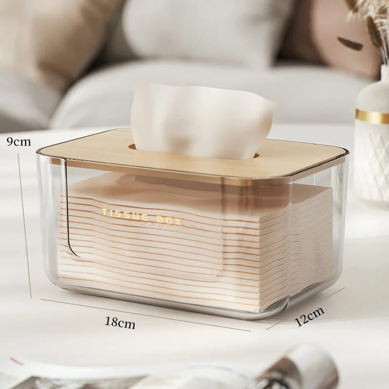 Transparent Tissue Box With Bamboo Cover