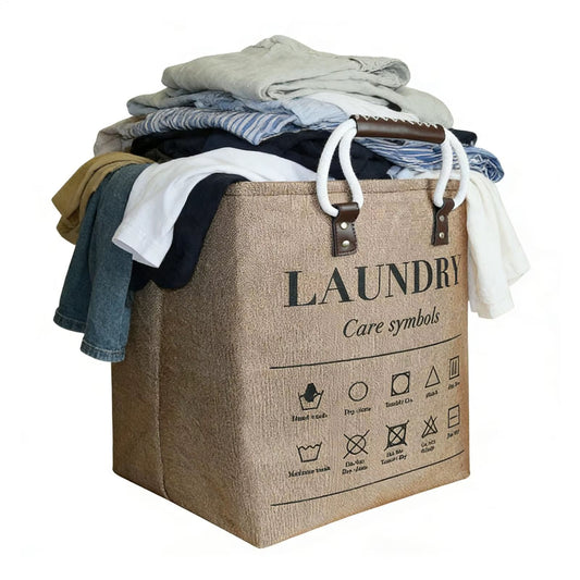 Collapsible large hamper laundry basket with leather handles - washable