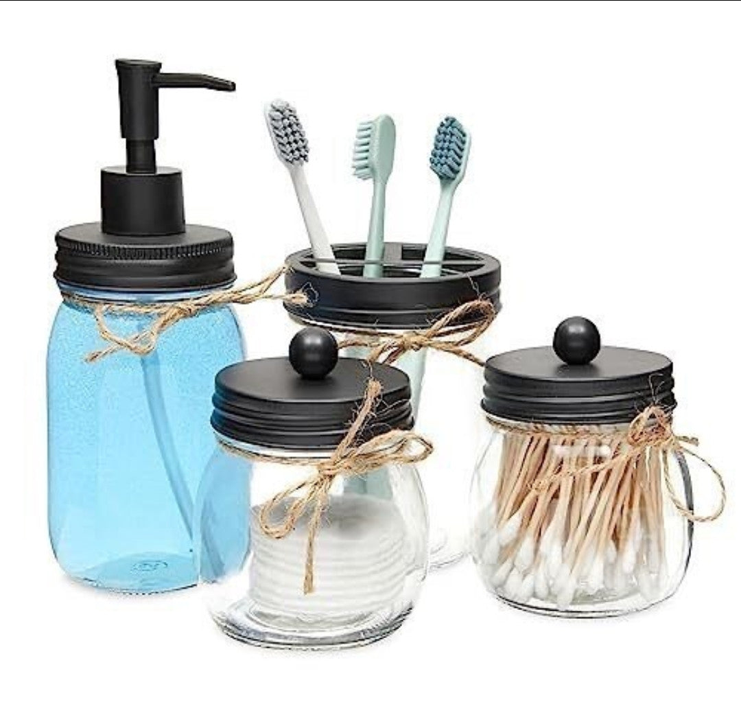 Manson Jars Bathroom Accessories With Black Lids