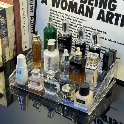 3 tier clear acrylic perfume stand/ Countertop skincare organizer