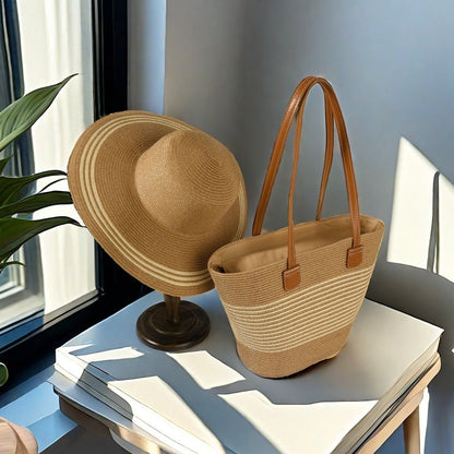 Summer Straw Woven Beach Bag and Hat