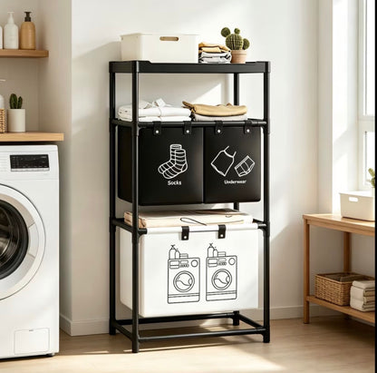 4 grid laundry basket with storage rack