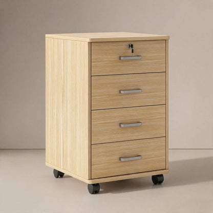 Minimalist wooden multi-purpose cabinet with lock and wheels