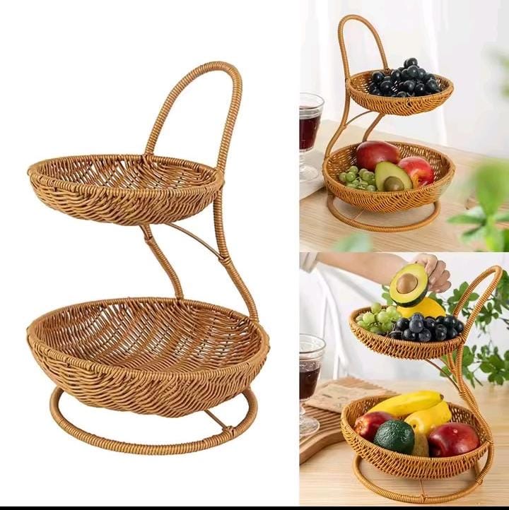 3 tier Handmade unique rattan fruit rack