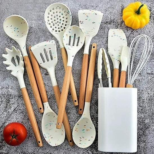 Unique white marble Silicon spoon set