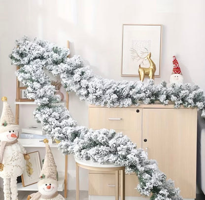 2.7M Christmas Pine Garland Snow Flocking Falling Cedar Rattan Artificial Greenery with no decorations