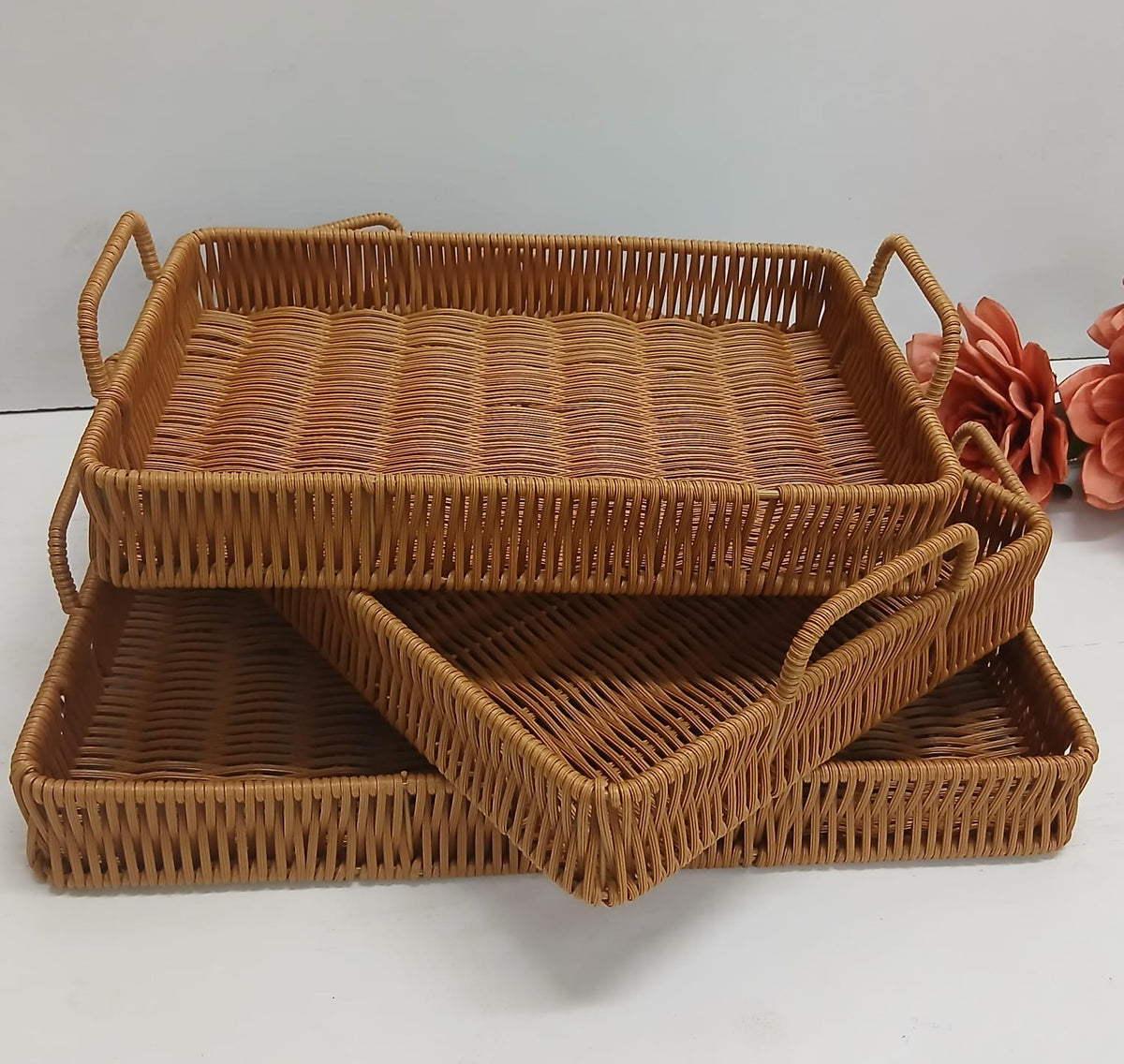 3 in 1 handmade Rattan Deco style  trays with handle