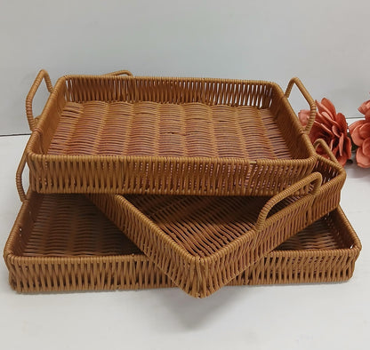 3 in 1 handmade Rattan Deco style  trays with handle