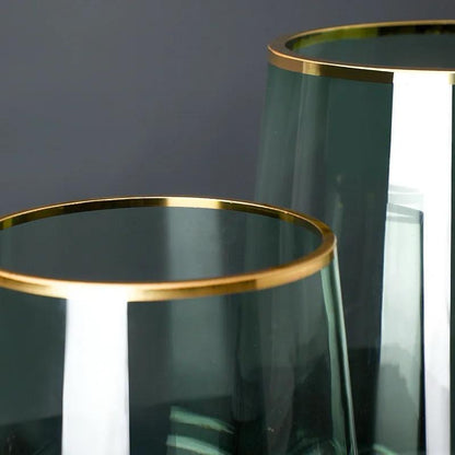 Wide sophisticated green tones Nordic glass vase with a touch of gold