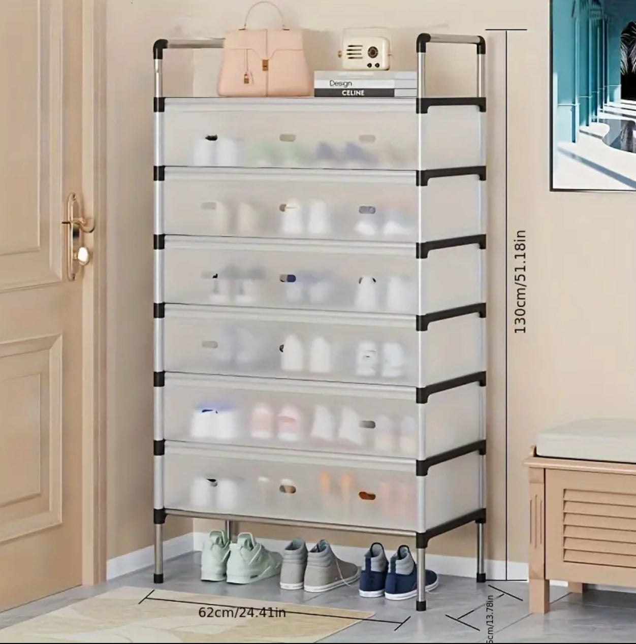 Shoe Rack  Six Shelves - Stainless Steel Shoe Organizer