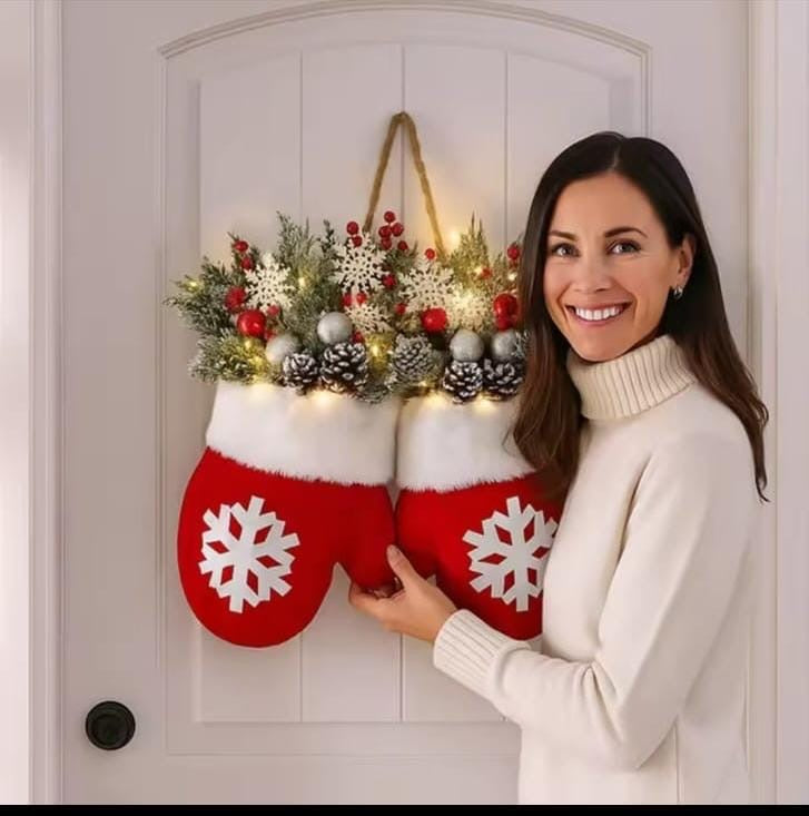2 in 1 Christmas Garland Glove Shaped  Flower Wreath with Light