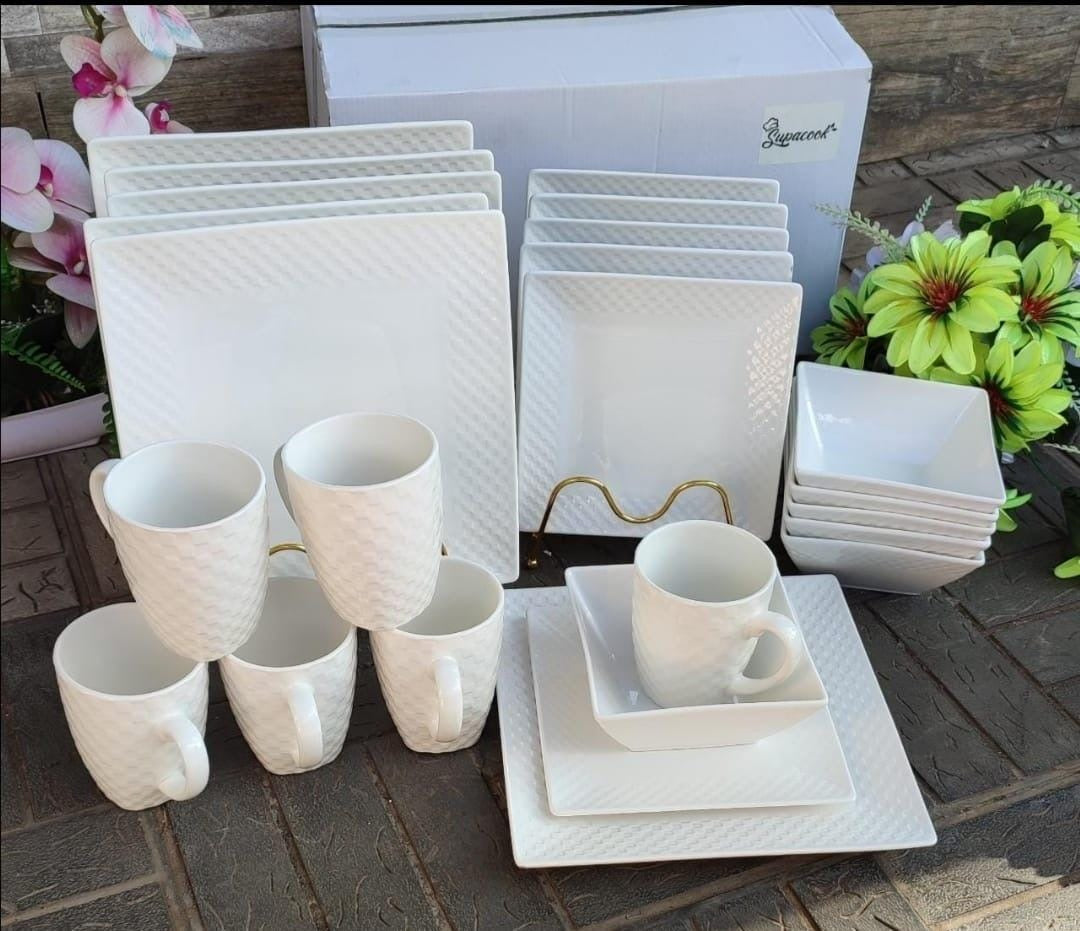 24pcs white square dinner set