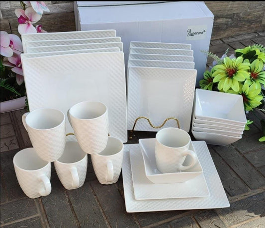 24pcs white square dinner set