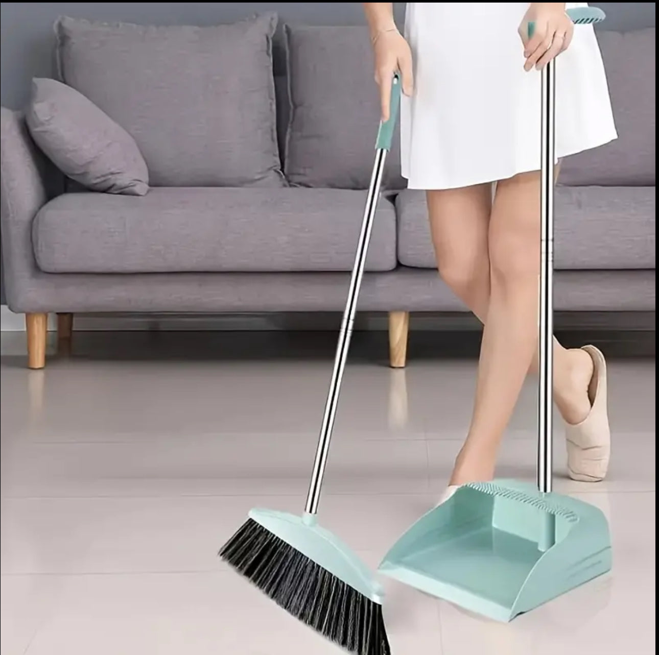 Broom and scoop folding dustpan set