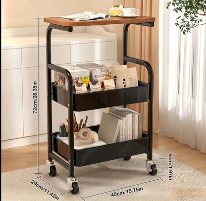 wooden top double mesh trays trolley rack