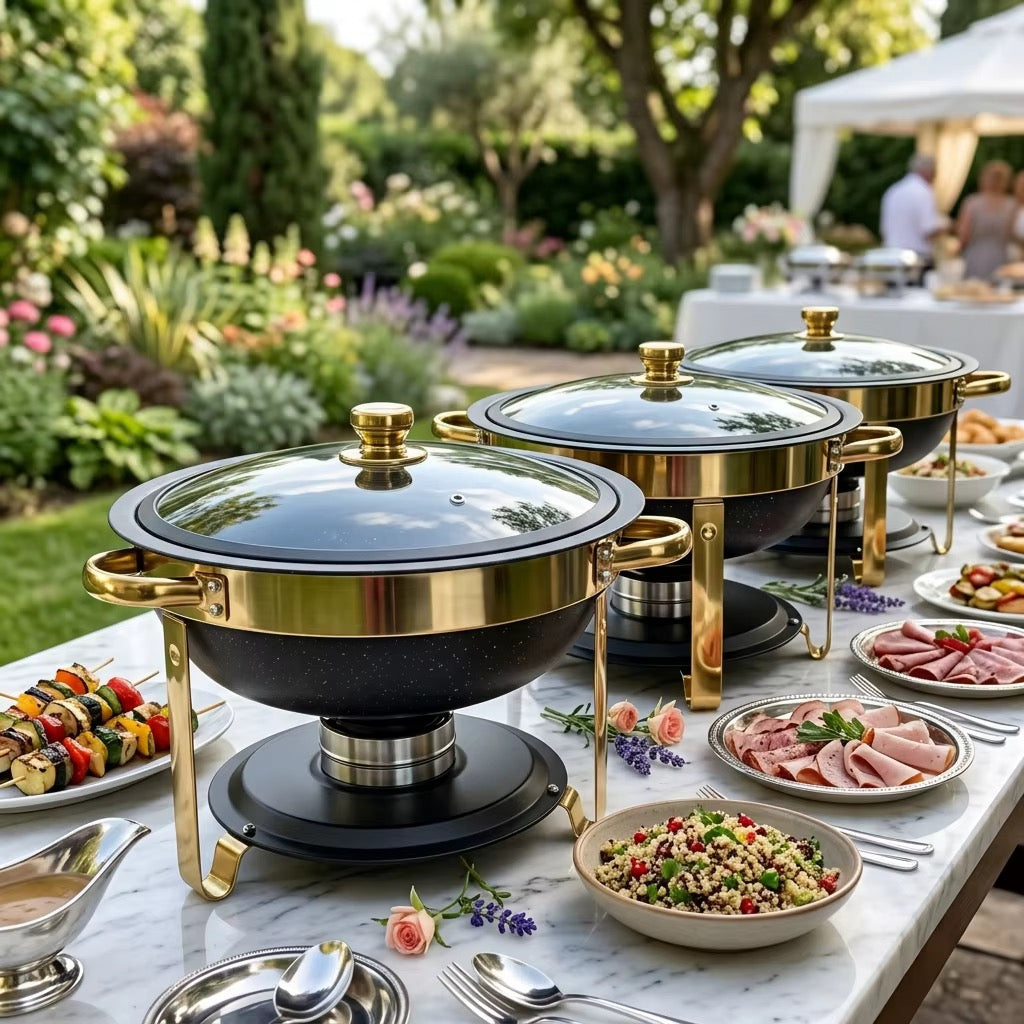 6L Premium quality black and gold round Granite/ stainless steel chafing dish
