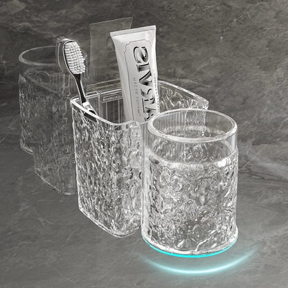 Acrylic toothbrush holders with gaggle cup.