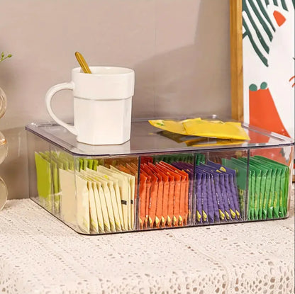 Acrylic Tea Bag Organizer With cover and Compartment Divider box