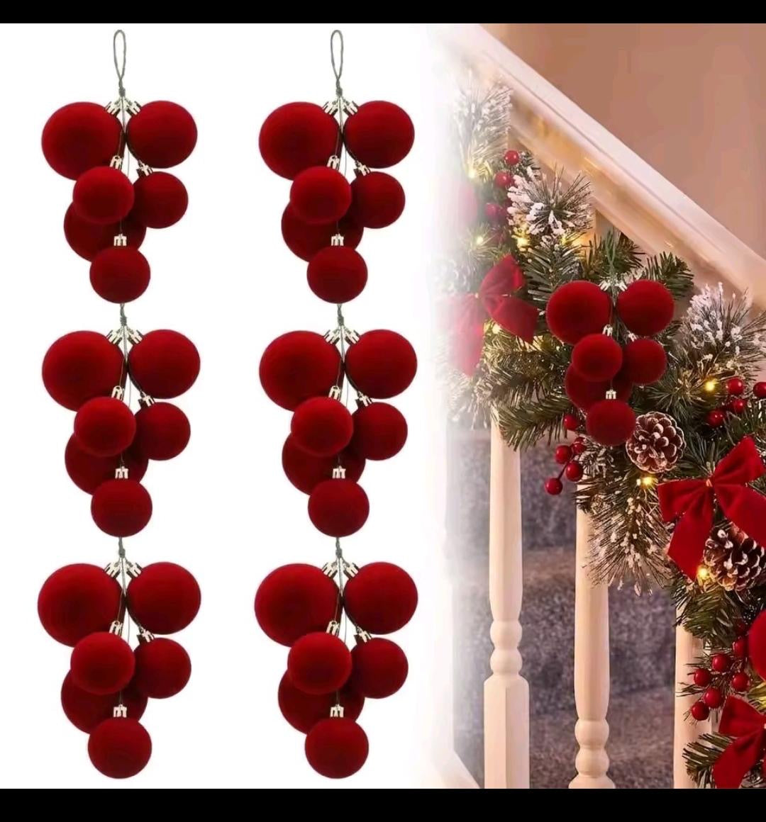 6 Piece Set of Burgundy Christmas Ball Clusters