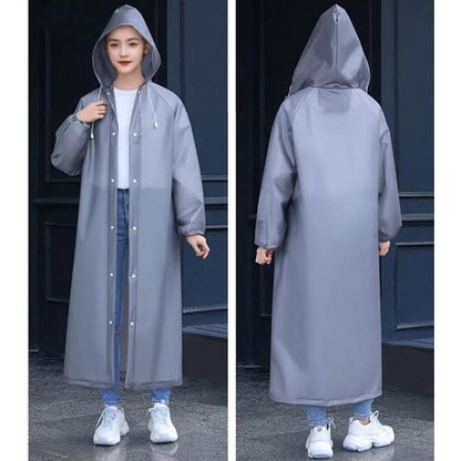 Men and Women Reusable Waterproof Jacket, Button Hooded Raincoat