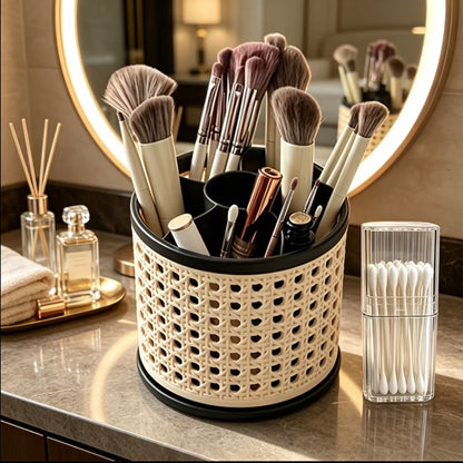 Retro Rattan Rotating Storage Organizer
