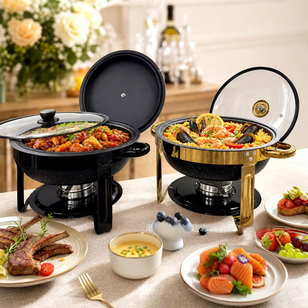 6L Premium quality black and gold round Granite/ stainless steel chafing dish