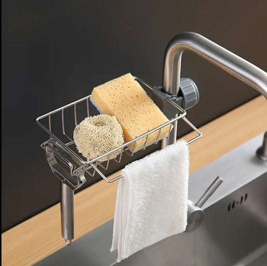 Stainless steel faucet rack / sink tidy with towel rack