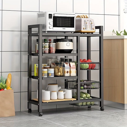 Multifunctional Strong metallic Kitchen rack with movable & lockable wheels