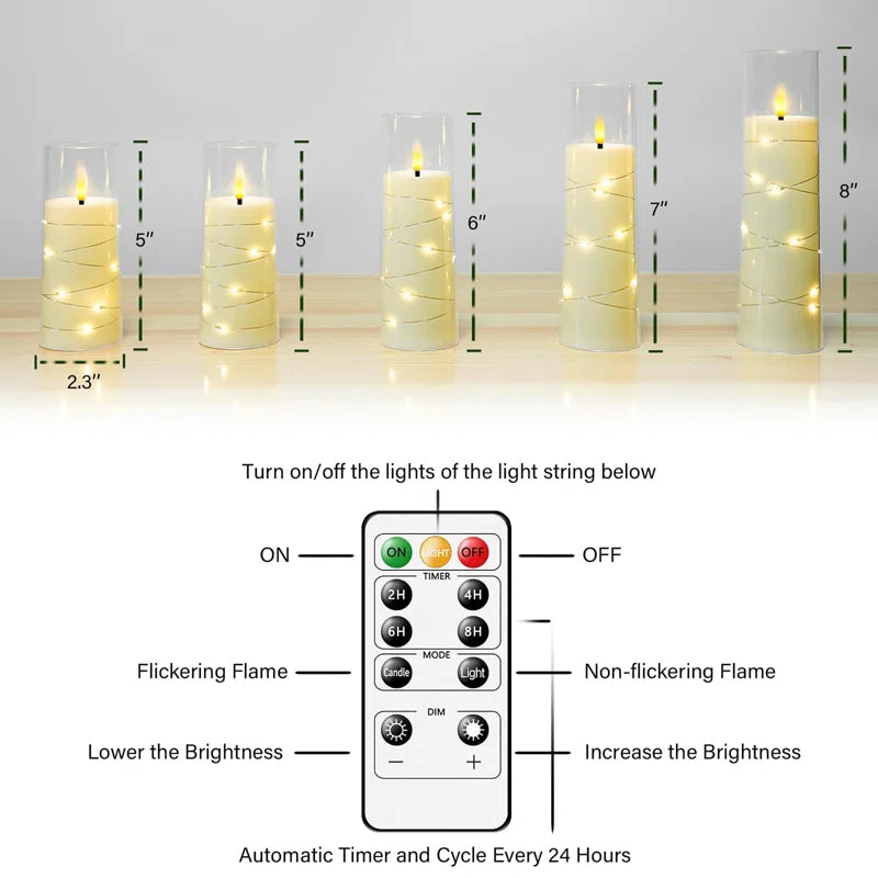 5 pcs Acrylic flameless LED candles with string light