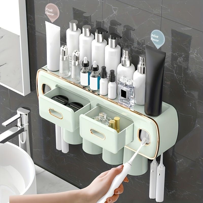 Wall Mounted Self-adhesive Toothpaste with Toothbrush Holder/Bathroom organizer