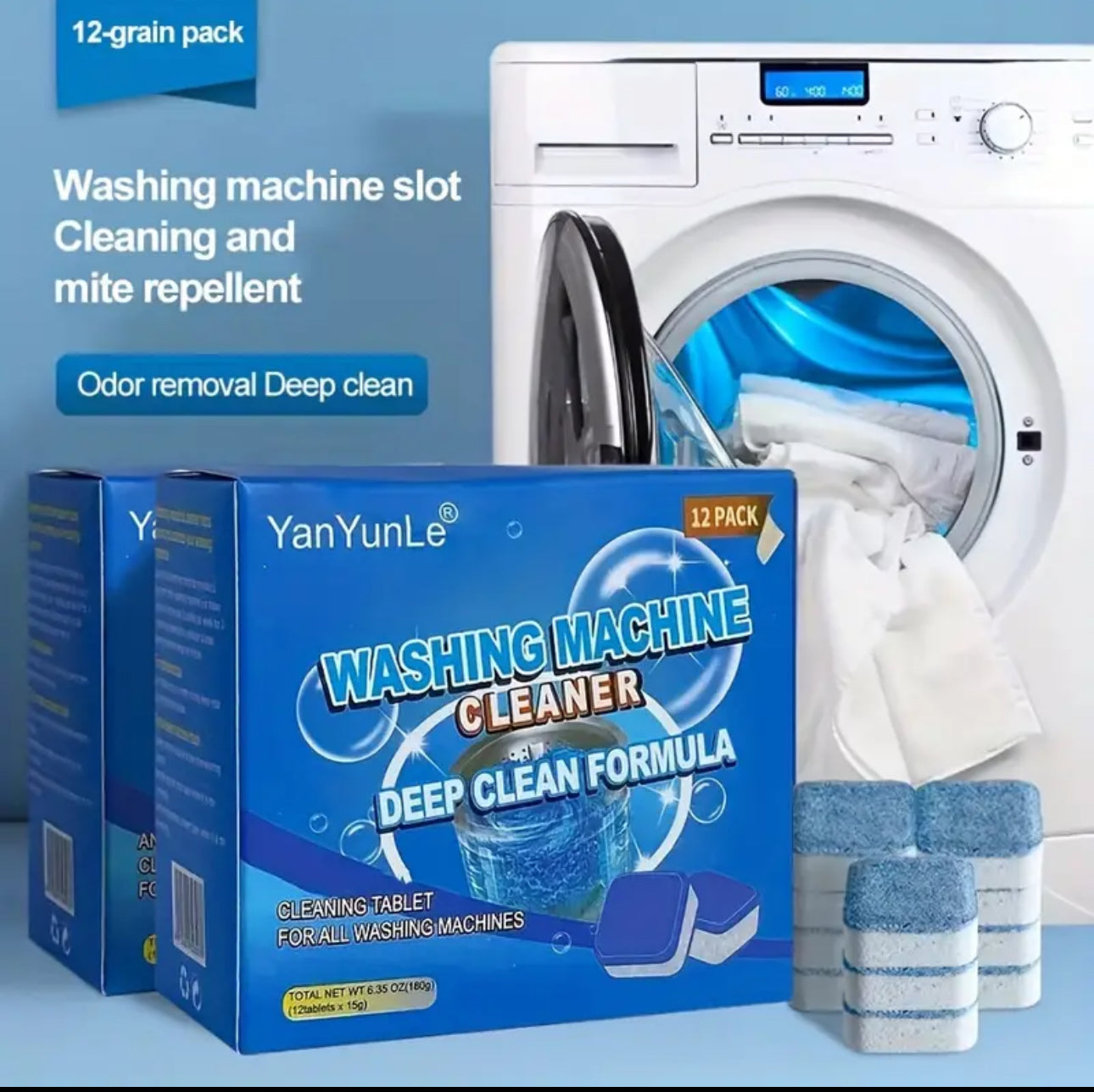 12pc Drum Washing Machine Antibacterial  Cleaning Tablets*