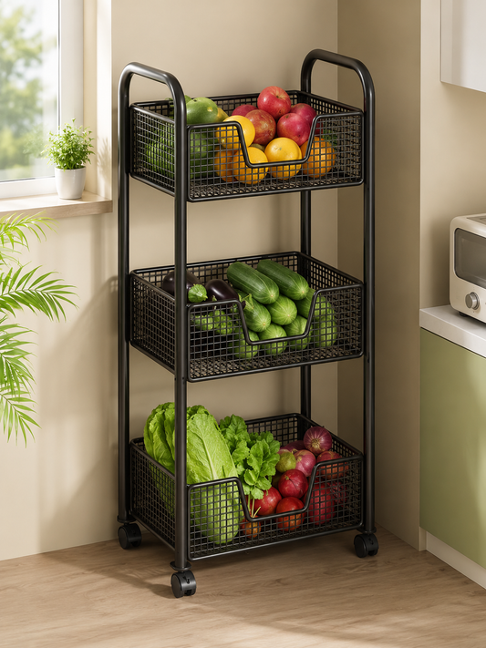 3 layer rotating Multifunctional mesh design storage trolley