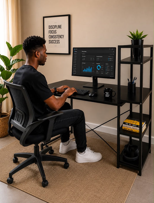Large Modern Ergonomic Desk / Workstation with Shelves