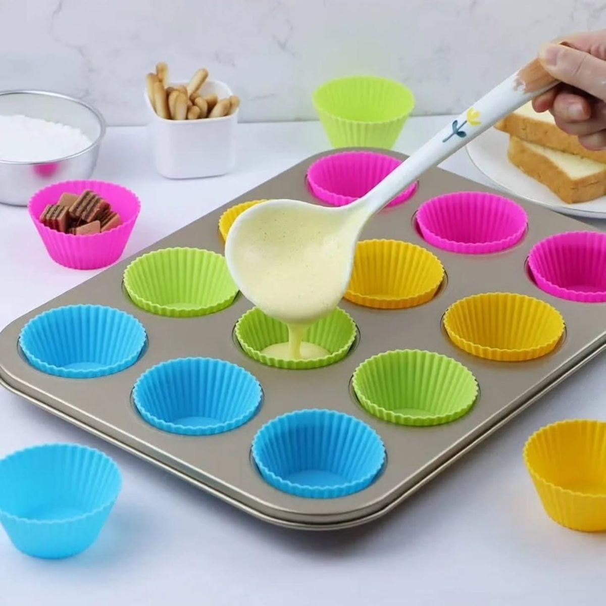 12Pcs Reusable Silicone  Cupcakes mold Bakeware liners