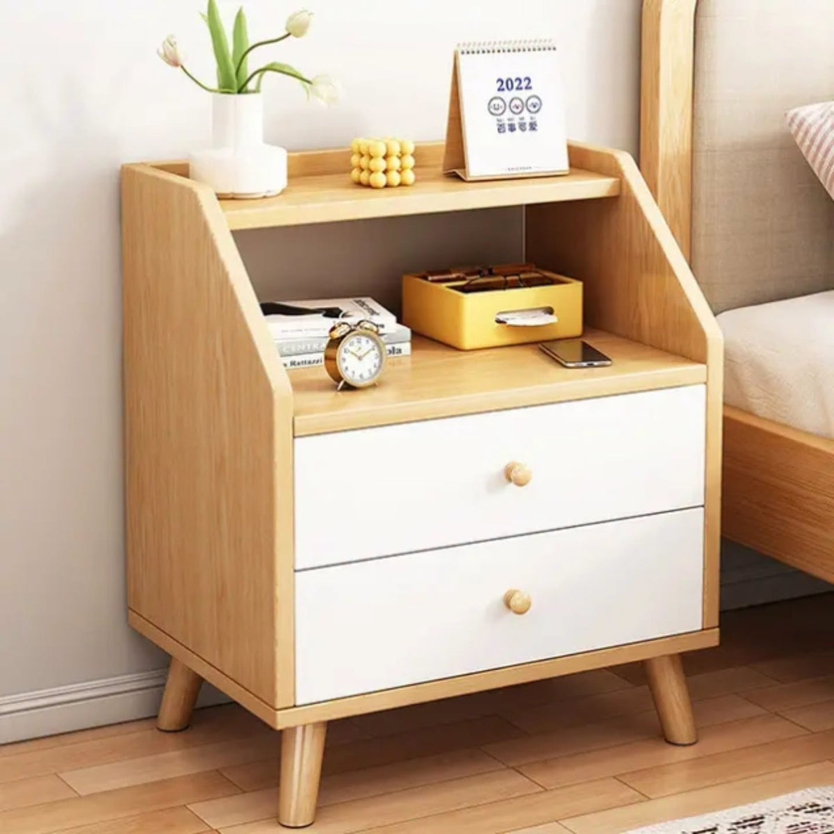 Modern Minimalist Tapered 2-Drawer Night stand/BedSide Table