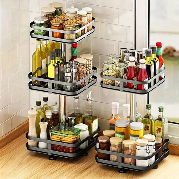 3 Tier square Metallic Rotating Spice / Storage Rack – Luxury Homes ...