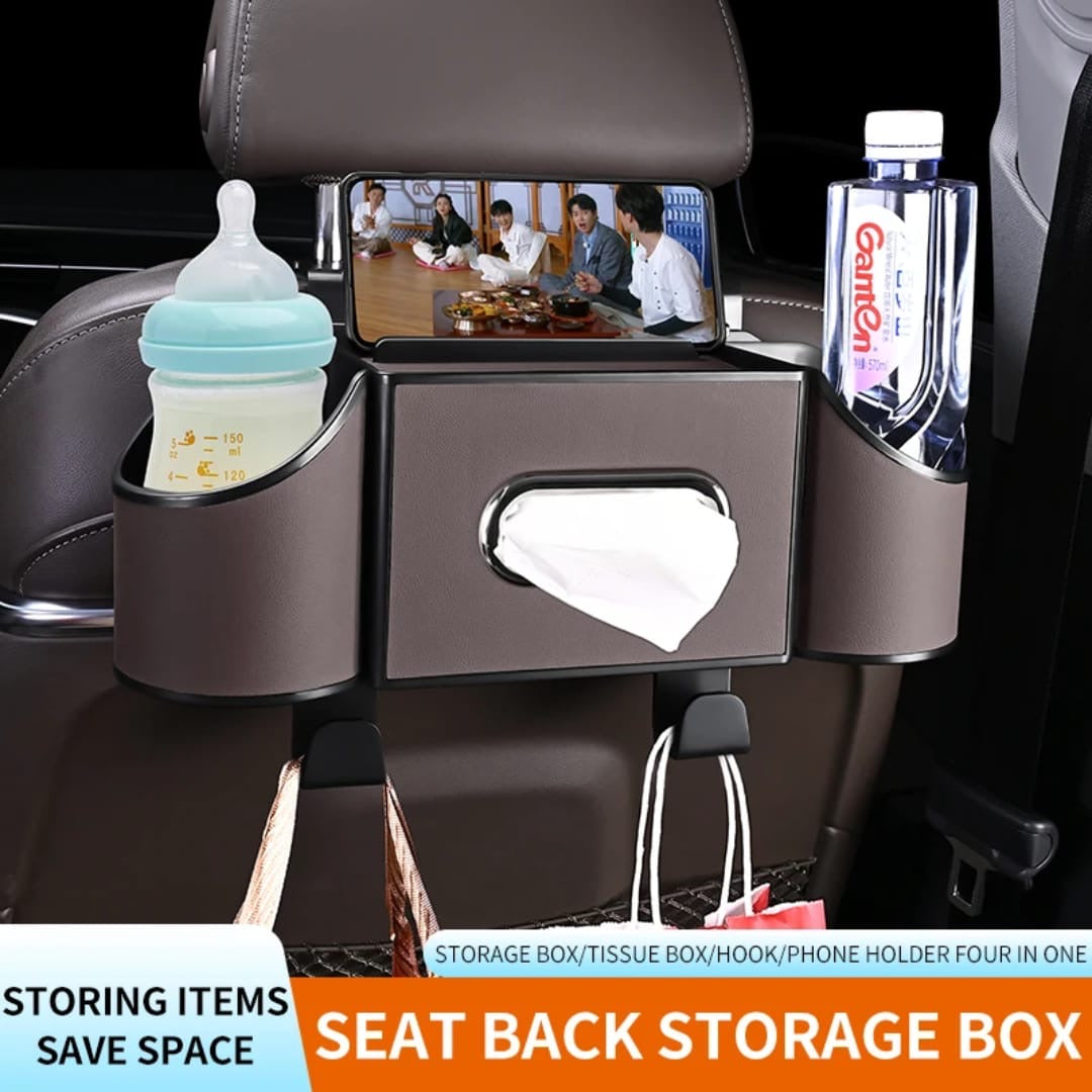 Multipurpose 7 in 1 vehicle/ car rear seat storage box with tissue cup holder